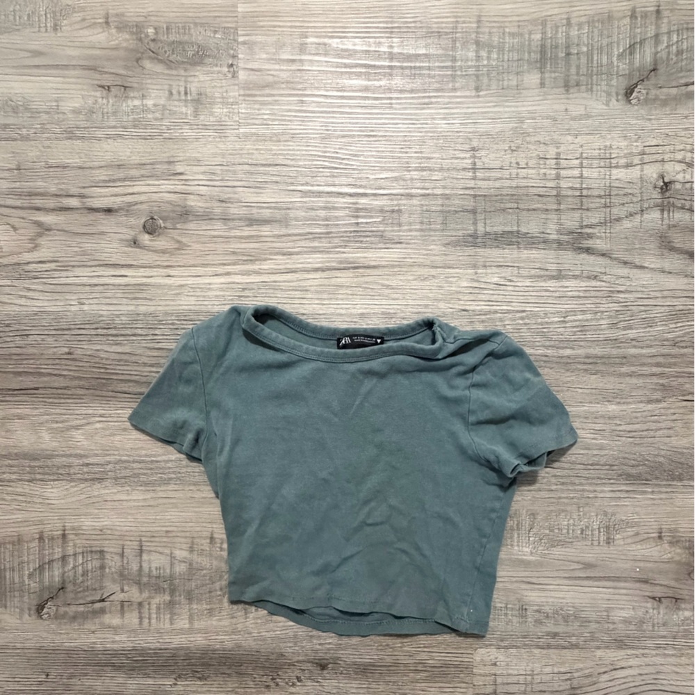 Zara Short Sleeve Crop Top in Dusty Teal